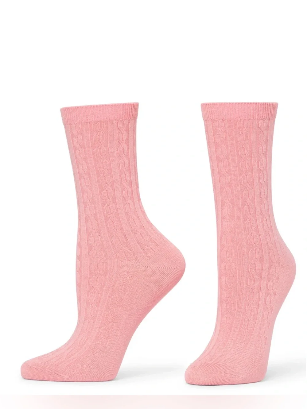 HUE Women's Silk Blend Cable Crew Socks 3 Pairs - Cream, Light Blue, Pink